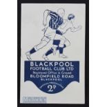 1935/36 Blackpool v Leicester City 28 September 1935 at Bloomfield Road. Good.