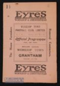 1929/30 Worksop Town v Grantham Midland League 14 September 1929 match programme.