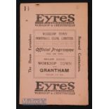 1929/30 Worksop Town v Grantham Midland League 14 September 1929 match programme.