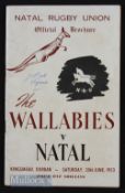 Rare 1953 Natal v Australia Rugby Programme: 40pp carefully compiled effort with thoughtful penpics,