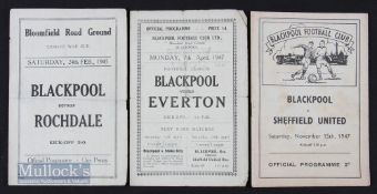 Selection of Blackpool programmes to include 1944/45 Rochdale (War League Cup), (adhesive marks back