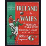 1949 Ireland v Wales match programme 9 March at Windsor Park. Fair-good.