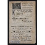 Hugely Rare Gloucestershire v Australia 1908 Rugby Programme: 4pp stiff card issue for the visitors’