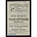 1912/13 Burnley v Bradford City Central League match programme 28 September 1912 slight wear to
