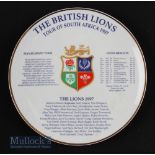 1997 British Lions Rugby Tour of South Africa Plate: Attractive clear, crisp ceramic plate, 9” in