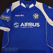 Airbus UK Broughton The Wing Makers match worn football shirt Cadwallader 11 in blue, short sleeve