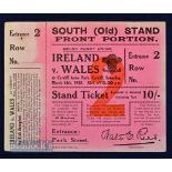 Rare Rugby Ticket, 1936 Wales v Ireland: At Cardiff where a vast crowd rushed the gates, the Fire