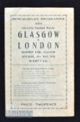 1937/38 Glasgow v London Inter City football programme date 21 May at Hampden Park, pocket folds,