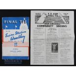 1936 FA Cup Final match programme Arsenal v Sheffield Utd at Wembley plus community singing sheet.