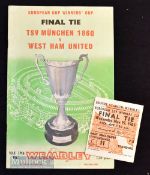 1965 European Cup Winners Cup final WHU v Munich 1860 programme plus match ticket (east