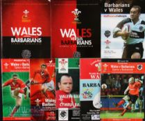 1990-2012 Wales v Barbarians Rugby Programmes (8): All at Cardiff except 2004 at Ashton Gate,