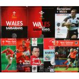 1990-2012 Wales v Barbarians Rugby Programmes (8): All at Cardiff except 2004 at Ashton Gate,