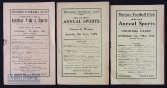 1930s Melrose Rugby Sevens Programmes (3): 8pp yellow paper issues from 1931, 1933 & 1937 in