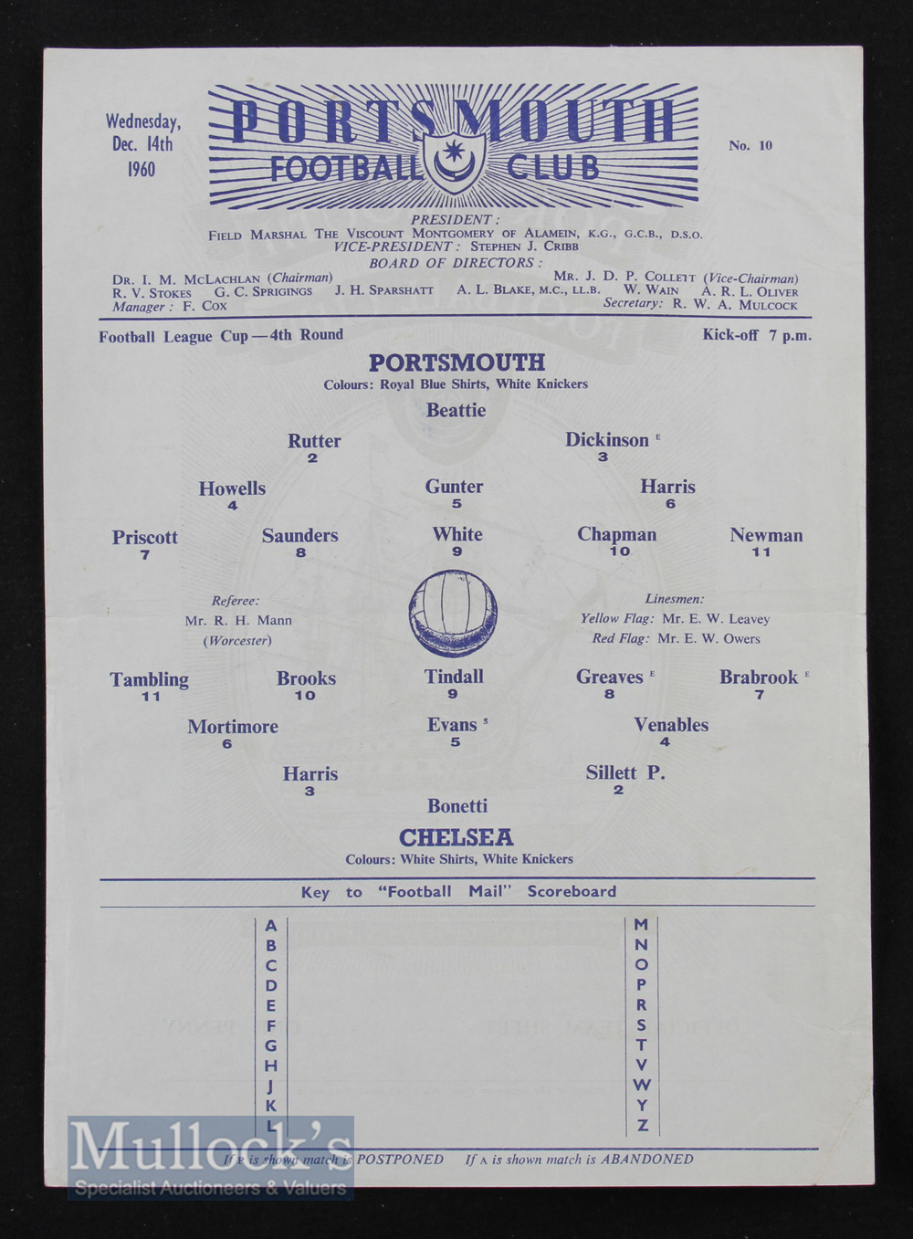 1960/61 Portsmouth v Chelsea Football League Cup match programme 14 December 1960 at Fratton Park,