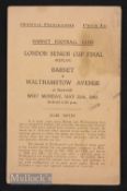 1942 London Senior Cup Final match programme Barnet v Walthamstow Avenue at Underhill 25 May 1942