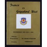 V Rare Griqualand West v France 1964 Rugby Programme: to include added team sheet for the visit of