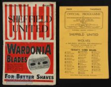 1946/47 Wolverhampton Wanderers v Sheffield Utd match programmes (16 November) plus reverse