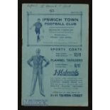 1933/34 Ipswich Hospital cup semi-final Harwich & Parkeston v Catford Wanderers match programme at