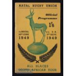 Very Rare S Africa v NZ 1949 Test Rugby Programme: Third test at Durban, Natal Rugby Union