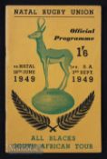 Very Rare S Africa v NZ 1949 Test Rugby Programme: Third test at Durban, Natal Rugby Union