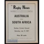 1971 Australia v S Africa 1st Test Rugby Programme: Springboks won the series 3-0. This is Sydney’