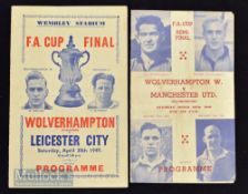 1949 FA Cup Final souvenir football programme by Victor Wolves v Leicester City 4 page card; 1949