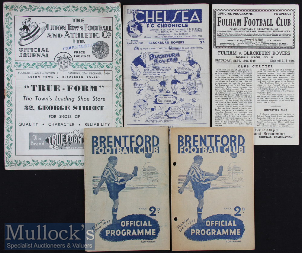 1940 Blackburn Rovers Away Football Programmes to include 1946/47 v Brentford 3 May (x2 one with - Image 3 of 4