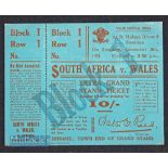 Rare Rugby Ticket, 1931 Wales v S Africa: At Swansea for this third visit of the Springboks to