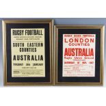 1957-8 Pair of Rugby Adverts, Wallabies Tour Games (2): Bills for the London Counties match at