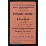 1937/38 Dulwich Hamlet v Aldershot FAC match 27 November 1937 at Champion Hill, gatefold type, has