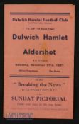 1937/38 Dulwich Hamlet v Aldershot FAC match 27 November 1937 at Champion Hill, gatefold type, has