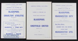 Blackpool home match programmes in the Football League Cup to include 1961/62 Sheffield Utd (6 Feb),