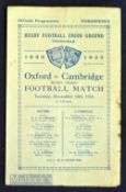 1933 Varsity Rugby Match Programme: Owen-Smith, Rees-Jones, Cranmer & Co in a narrow Oxford win over
