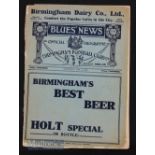 1921/22 Birmingham City v Aston Villa Div 1 match programme 15 March 1922. Spine wear, edge tears,