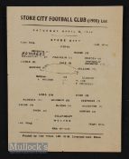 1943/44 Stoke City v Wolves 28 April 1944, tiny single sheet slight crease, team changes.