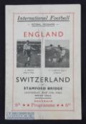 1946 England v Switzerland at Stamford Bridge souvenir match programme by Abbott. 4 page card, fold.