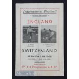 1946 England v Switzerland at Stamford Bridge souvenir match programme by Abbott. 4 page card, fold.