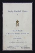 Very Rare 1925 England v NZ Rugby Dinner Menu: From the final game of the UK leg of the 1924/25 NZ