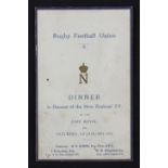 Very Rare 1925 England v NZ Rugby Dinner Menu: From the final game of the UK leg of the 1924/25 NZ