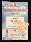 1953 FA Cup Final ticket for west standing area plus community singing sheet. (2) Fair-good.