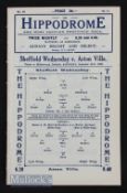 1928/1929 Sheffield Wednesday v Aston Villa Div. 1 match programme 22 December 1928. Good, slight