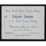 V Rare 1925 NSW v All Blacks Rugby Dinner Dance Ticket: For the event held by the NSA Rugby Union at
