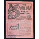 Rare 1936/37 Swansea Town v Aston Villa first home match of the season football programme date 29