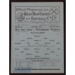 1945/46 War league south West Ham Utd v Wolves 13 April 1946. Single sheet, pocket fold, o/wise