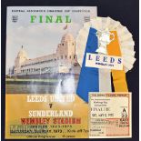 1973 FA Jubilee Cup Final Leeds Utd v Sunderland programme with ticket and also has Leeds Utd