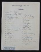 1974 British Lions to S Africa Autograph Sheet: Arguably one of the greatest ever rugby teams, “