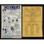 1946/47 Wolverhampton Wanderers v Chelsea (26 April) match programme plus reverse fixture Chelsea at