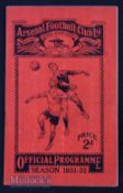 1931/32 Arsenal v Blackpool Division 1 match programme. Slight crease, rusty staple.