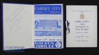 1960 Cardiff City Golden Jubilee celebration dinner menu (slight mark) 30 May 1960 at Angel Hotel