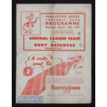 1938/39 Manchester Utd v Bury reserves central league match programme 18 March, 4 pages. Folded,
